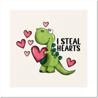 I Steal Hearts Dinosaur Valentines Day Posters and Art